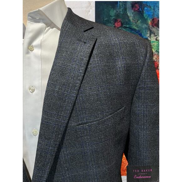 Ted Baker 50XL 42x31 Charcoal Gray Purple Plaid Flannel Men's Designer Suit - Picture 3 of 16